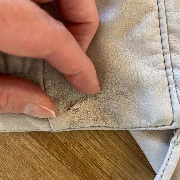 Free People Vegan Faux Leather Moto Jacket Size 8 Light Beige Knit Panels Boho - Picture 3 of 8